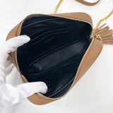 SAINT LAURENT MINI LOU CAMERA IN COGNAC CHEVRON GRAIN DE POUDRE LEA & GHW