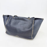 VALENTINO ROCKSTUD TRAPEZE MED NAVY PEBBLED CLAF LEA TWO WAY TOTE