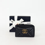 CHANEL 19 ZIP WALLET & CARDHOLDER IN BLK LAMBSKIN LEA & GHW