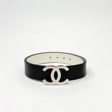 CHANEL REVERSIBLE BLK & WHT LAMBSKIN LEA BELT W SILVER CC BUCKLE