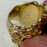 GUCCI GOLD TONE LIONS HEAD RING W CRYSTAL