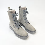 BRUNELLO CUCINELLI GREY SUEDE LACE UP BOOTS 41