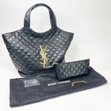 SAINT LAURENT ICARE BLK QUILTED LMB LEATHER MAXI TOTE + POUCH