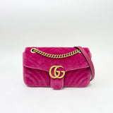 GUCCI MEDIUM MARMONT FLAP BAG IN FUCHSIA VELVET & GHW - BLuxe Boutique