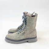 BRUNELLO CUCINELLI GREY SUEDE LACE UP BOOTS 41