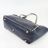 VALENTINO ROCKSTUD TRAPEZE MED NAVY PEBBLED CLAF LEA TWO WAY TOTE