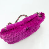 CHANEL FUCHSIA RABBIT FUR CLUTCH ON STRAP