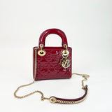 CHRISTIAN DIOR MINI LADY DIOR IN RED PATENT LEA & GHW - BLuxe Boutique
