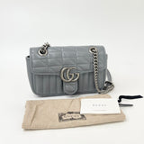 GUCCI SMALL MARMONT FLAP BAG IN GRAY LEA & SHW