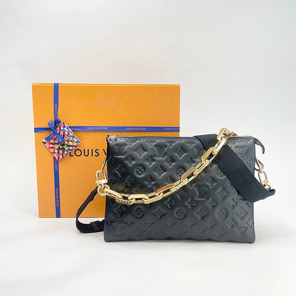 LOUIS VUITTON COUSSIN MM TWO WAY / CROSSBODY IN BLK LMBSKN & GHW