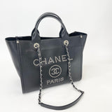 CHANEL DEAUVILLE STUDDED BLK CAVIAR LEA TOTE BAG