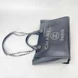 CHANEL DEAUVILLE STUDDED BLK CAVIAR LEA TOTE BAG