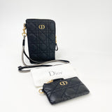 DIOR CARO POUCH IN CANNAGE BLK LEA & GHW