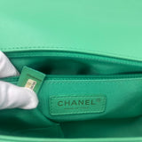 CHANEL LARGE GREEN QUILTED LMSKN LEATHER & LT GHW BOY BAG