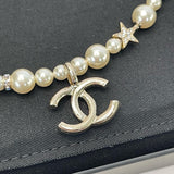 CHANEL PEARL & CRYSTAL PENDANT & STAR CHOKER NECKLACE