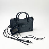 BALENCIAGA MINI CLASSIC CITY TWO WAY / CROSSBODY IN MATTE BLK CROC & BHW