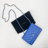 CHANEL LIMITED EDITION CLASSIC WALLET ON CHAIN IN BLUE LAMBSKIN LEA W SHW & SPARKLE CC