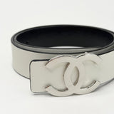 CHANEL REVERSIBLE BLK & WHT LAMBSKIN LEA BELT W SILVER CC BUCKLE