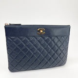 PRE LOVED CHANEL MADEMOISELLE NAVY LEA & GHW O CASE/ CLUTCH