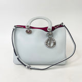 CHRISTIAN DIOR DIORISSIMO MEDIUM TOTE BAG + ZIP WRISTLET POUCH IN LT BLUE & FUCSHIA PEBBLED LEA & SHW
