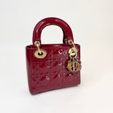 CHRISTIAN DIOR MINI LADY DIOR IN RED PATENT LEA & GHW - BLuxe Boutique