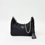 PRADA RE EDITION 2005 SHOULDER BAG IN BLK NYLON & SHW