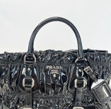 PRADA GAUFRE BLK PATENT LEATHER TWO WAY TOTE