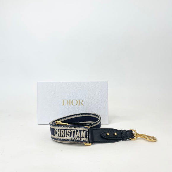 CHRISTIAN DIOR BLUE EMBROIDERED ADJUSTABLE STRAP W RING