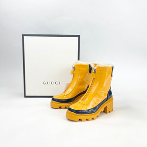 GUCCI MAGNUM YELLOW & NAVY RAIN BOOTS SZ 35