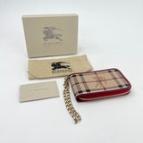 BURBERRY HAYMARKET CHECK WRISTLET & CARD CASE W CHAIN