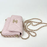 CHANEL MINI CLUTCH ON CHAIN IN LT PINK LAMBSKIN LEA & LIGHT GHW