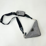 PRADA TRIANGLE CROSSBODY IN CRYSTAL & BLK SATIN