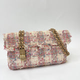 CHANEL VERTICAL LOCK FLAP IN PINK TWEED & MATTE GHW