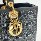 CHRISTIAN DIOR LADY DIOR LARGE TOTE IN BLK PATENT LEA & GHW