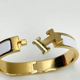 HERMES WHITE ENAMEL & GOLD CLIC H BRACELET