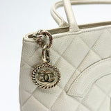 CHANEL MEDALLION TOTE IN CREAM CAVIAR QUILTED LEA & GHW