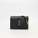 SAINT LAURENT ENVELOPE IN BLK CHEVRON GRAIN DE POUDRE EMBOSSED LEA & GHW - BLuxe Boutique