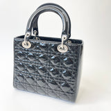 CHRISTIAN DIOR LADY DIOR MEDIUM IN BLK PAT & SHW W STRAP