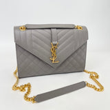 SAINT LAURENT ENVELOPE BAG IN FOG GREY QUILTED MATELASSE LMSKN LEA & GHW