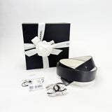 CHANEL REVERSIBLE BLK & WHT LAMBSKIN LEA BELT W SILVER CC BUCKLE