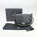 CHANEL LARGE BLK CHEVRON LMSKN LEATHER W RUTHENIUM HW BOY