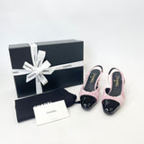 CHANEL PINK TWEED & BLK PATENT CAP TOE SLINGBACKS sz 38.5