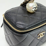 CHANEL MINI SQUARE VANITY PEARL TOP HANDLE IN BLK CAVIAR LEA & LIGHT GHW