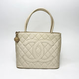 CHANEL MEDALLION TOTE IN CREAM CAVIAR QUILTED LEA & GHW