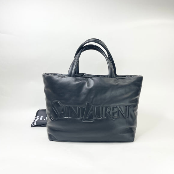 SAINT LAURENT YSL BLK LAMBSKIN LEA PUFFER XL TOTE/ AIRPORT BAG 