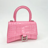 BALENCIAGA XS HOURGLASS IN PINK CROC EMBOSSED LEA