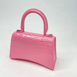 BALENCIAGA XS HOURGLASS IN PINK CROC EMBOSSED LEA