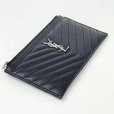 SAINT LAURENT TOP ZIP BILL POUCH/ CLUTCH IN BLK MATELASSE LEA & SHW