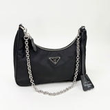 PRADA RE EDITION 2005 SHOULDER BAG IN BLK NYLON & SHW