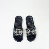 CHANEL NAVY TWEED & RUBBER SLIDES sz 39